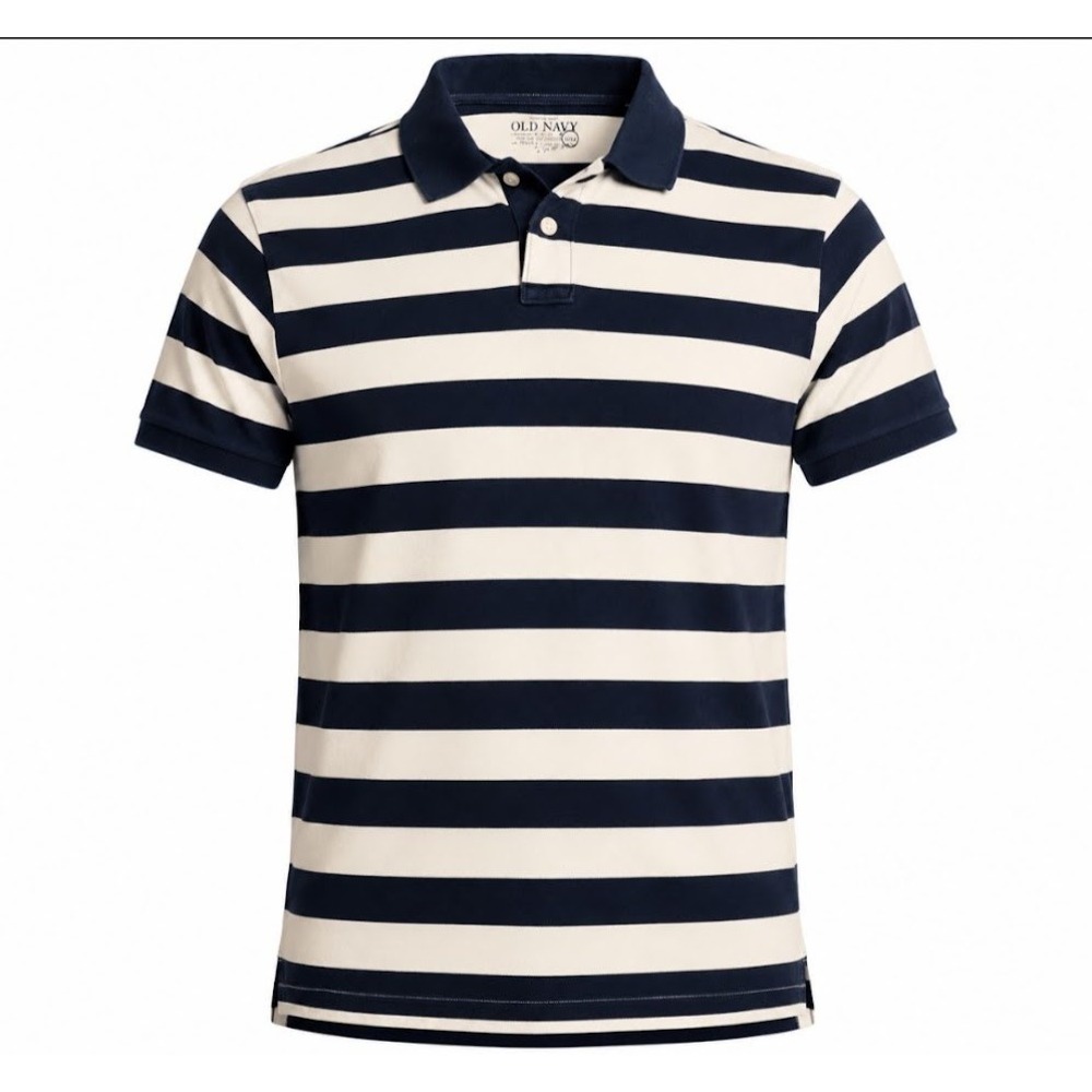 Old Navy Mens XXL Rugby Stripe Polo Shirt Navy Blue Cream Short Sleeve Pique